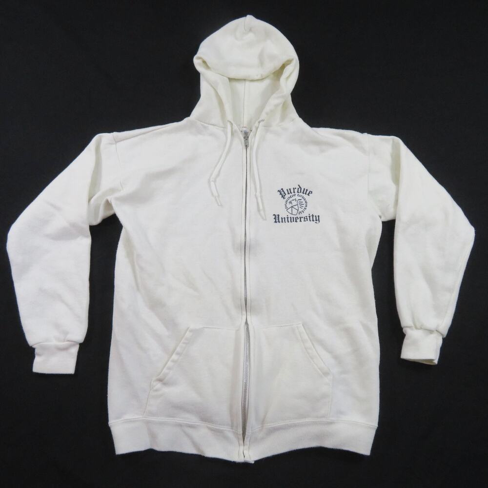 Champion Purdue University Sweatshirt Hoodie Boilermakers White Zip Up Sz L 80s